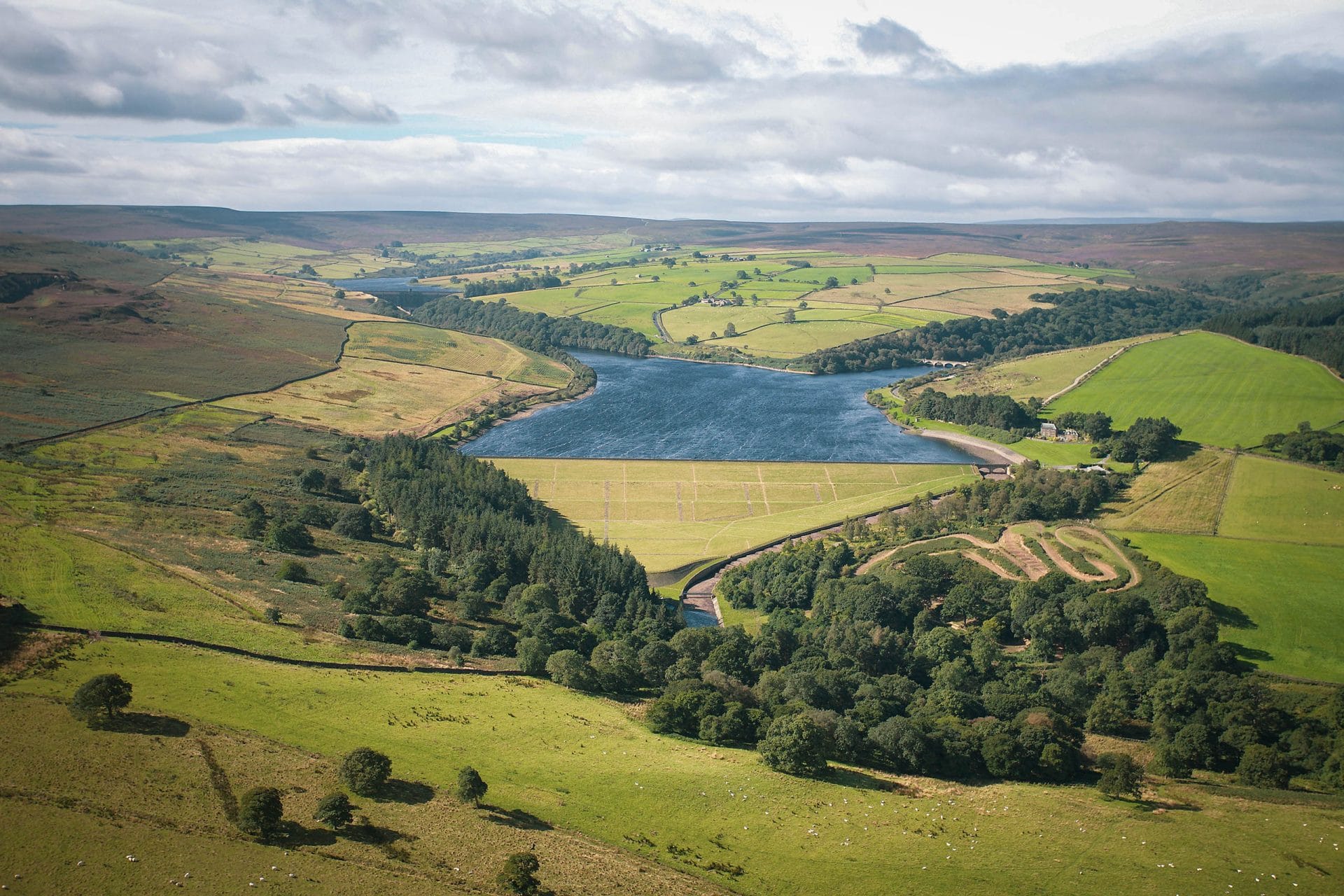 Aerial view of Swinton Estate showcasing restored landscapes supporting biodiversity, and carbon capture